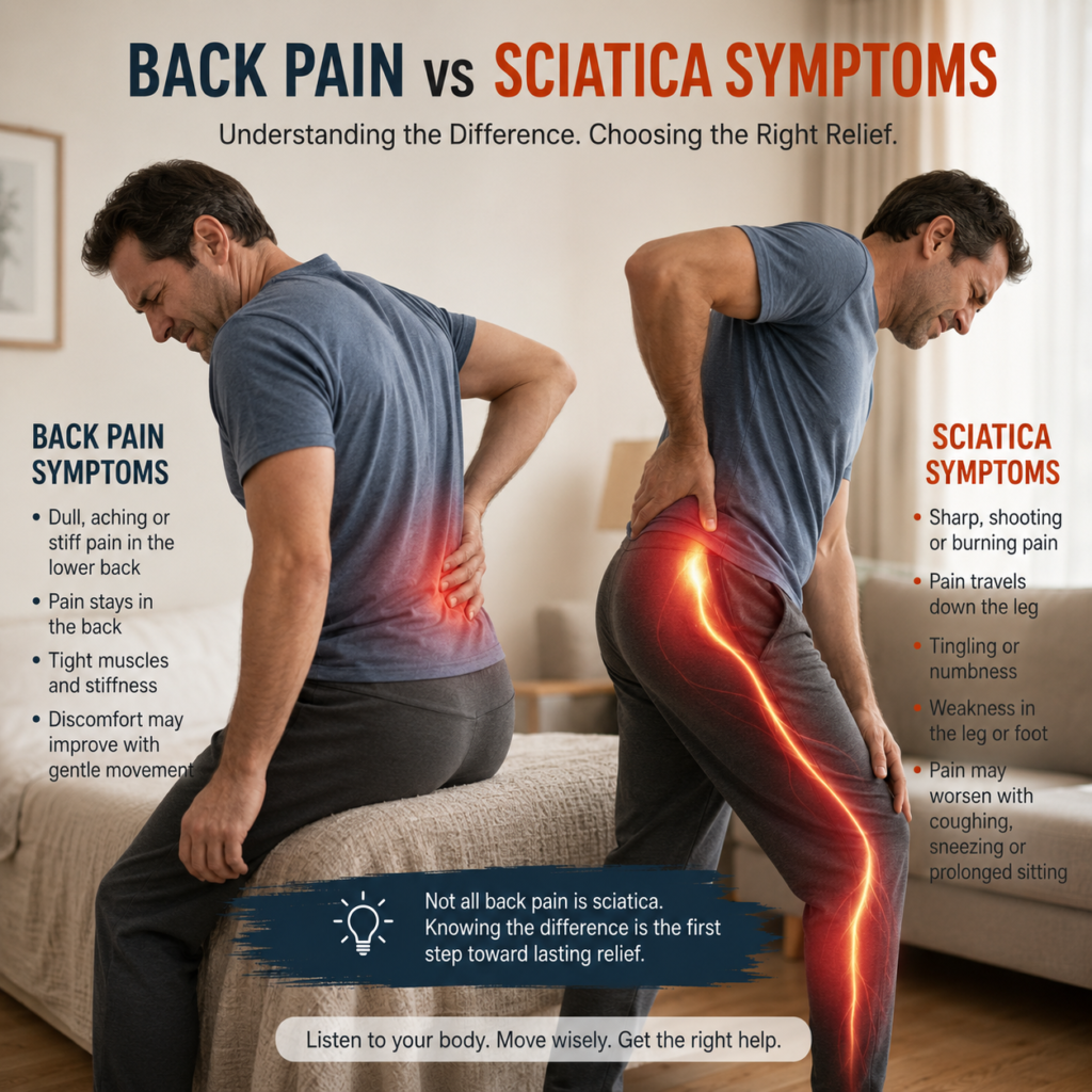 Back pain vs sciatica symptoms image